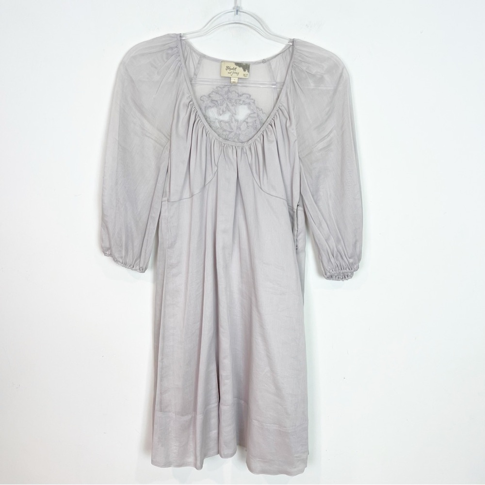 ELIZABETH AND JAMES GRAY SILK LACE BACK PUFF SLEEVE DRESS WOMENS SZ XS